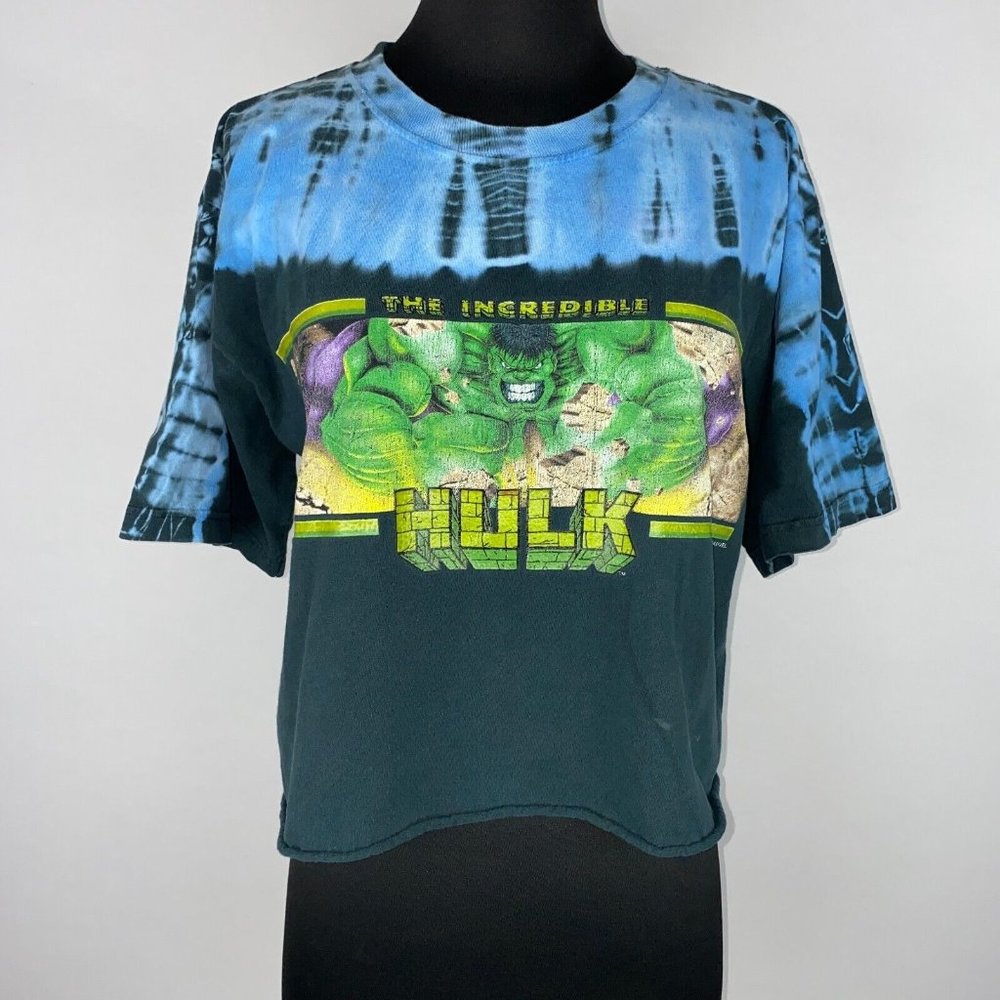 Y2K Vintage 2000s Marvel Comics Incredible Hulk T-Shirt Juniors XL Tie Dye Crop